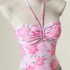 Fashionable Halterneck Style Tankini With Colorful Flower Pattern Ideal For Vacation Wear Top With Matching Bottoms