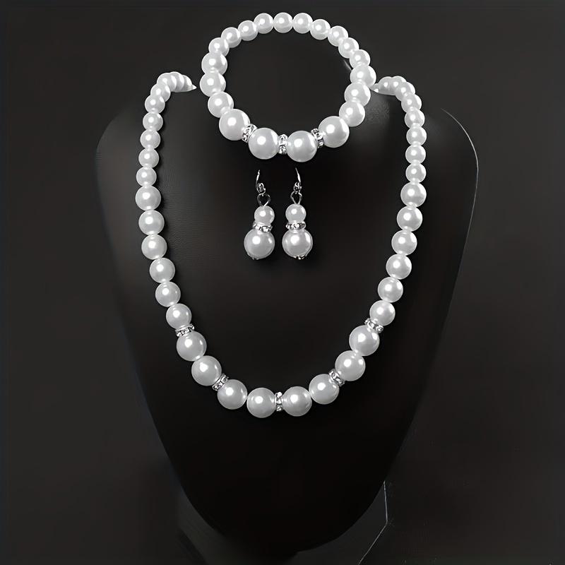 Women 3Pcs Artificial Pearl Jewelry Set Classic Elegant Necklace Bracelet Earrings All-match Daily Party Jewelry Gift