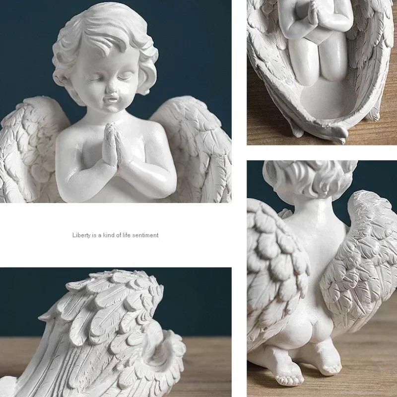 Prayer Candle Holder Praying Sleeping Angel Statues White Wings Vintage Candlestick for Home Wedding Party Decoration