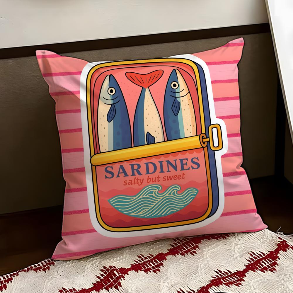 Cartoon Sardinenbüchse niedliche Kissenhülle Wendehülle Weich Langlebig Kissenbezug Zuhause Auto Mehrzweck für täglichen Komfort