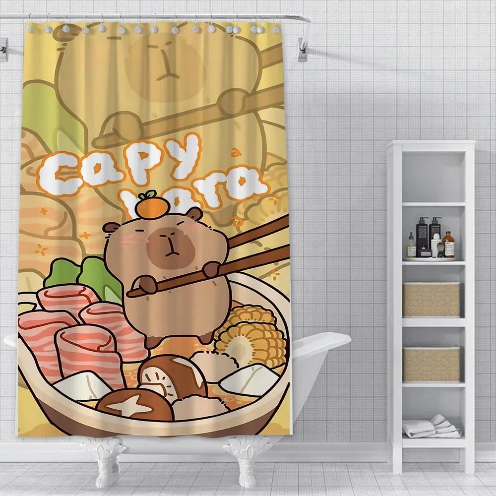 Wodoodporna zasłona prysznicowa z poliestru z farbą, kolorowe zasłony łazienkowe, kawaii kapibary, dekoracja domu i łazienki z haczykiem