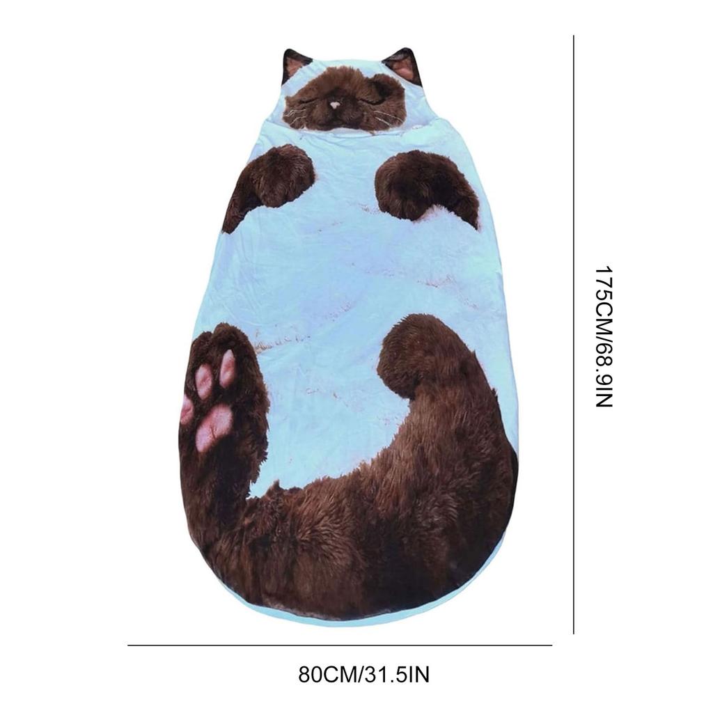 Large Sleeping Bag Cat Envelope Animal Sleeping Bag Soft Touch Slumber Bag for Adults Camping Sleepovers Travel Home Office