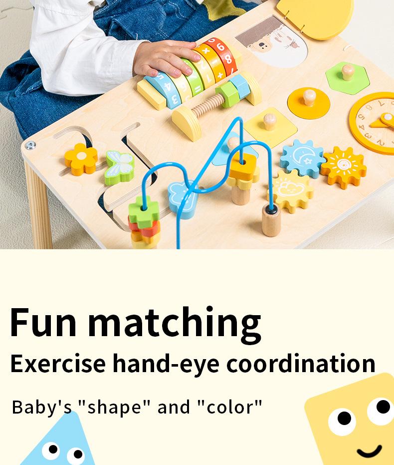 Wooden Busy Board: Multifunctional Activity Table for Toddlers, Bead Maze & Early Education Toy