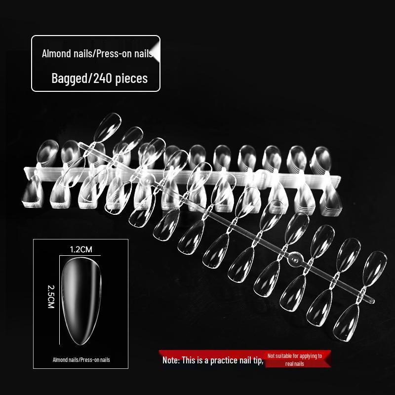 Almond Teardrop Fake Nail Tips Set with Patterns – 240-Piece Display for Nail Art Practice