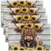 Hochlandrinder Tischsets Set of 4 18"x12" Kinder Hochlandrinder Sonnenblume Tischsets für Jungen Mädchen Teenager Tierkorn Tischset