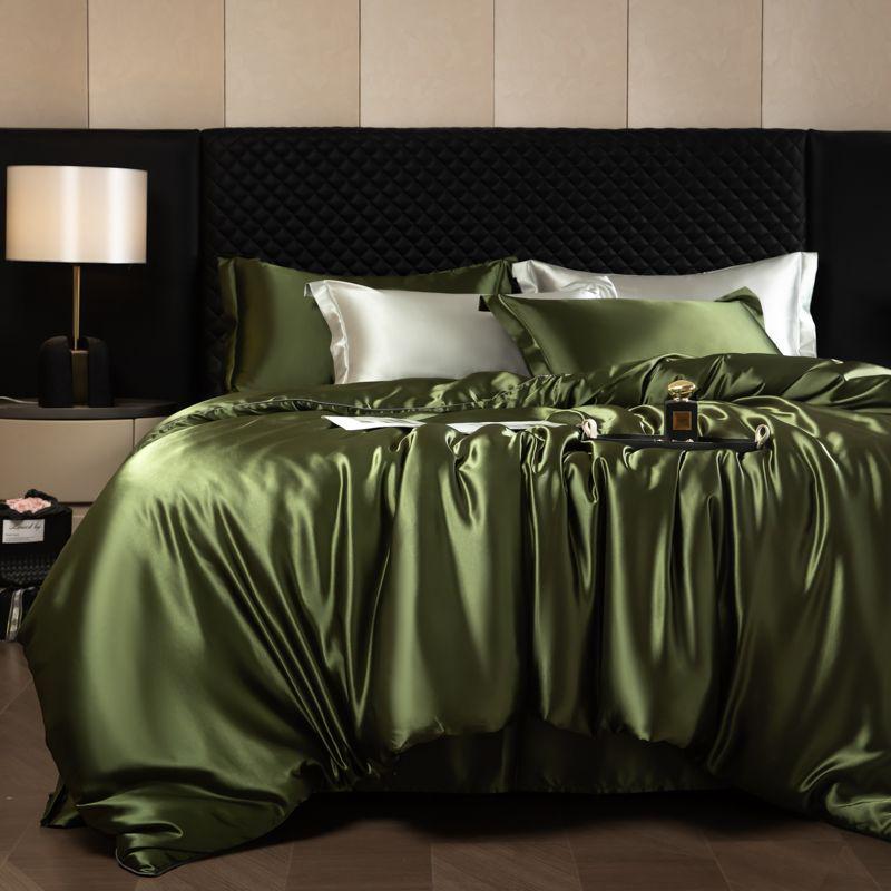 Double-Sided Washable Silk Bedding Set: Sheet, Duvet Cover, Bed Skirt