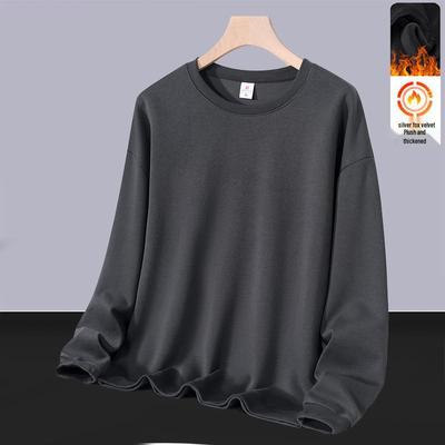 Men's Autumn 2025 American Style Heavyweight Plus Velvet Loose Fit Round Neck Long Sleeve Hoodie Pullover