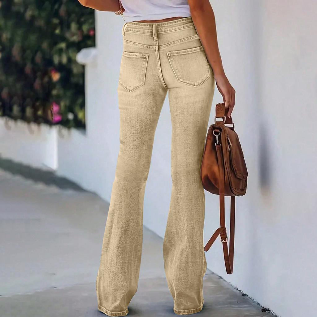 Damen Retro Straight Leg Micro Flared Jeans