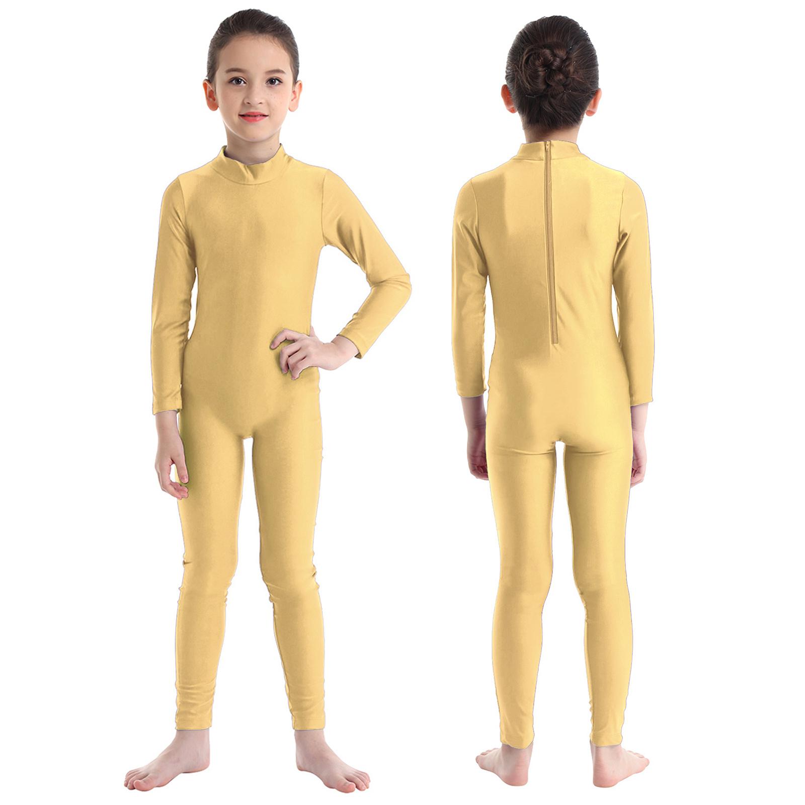 Sywiyi Kinderen Meisjes Lange Mouwen Turnpakje Volledige Lengte Jumpsuit Dansles Ballroom Gymnastiek Unitard 5-6 Years nude