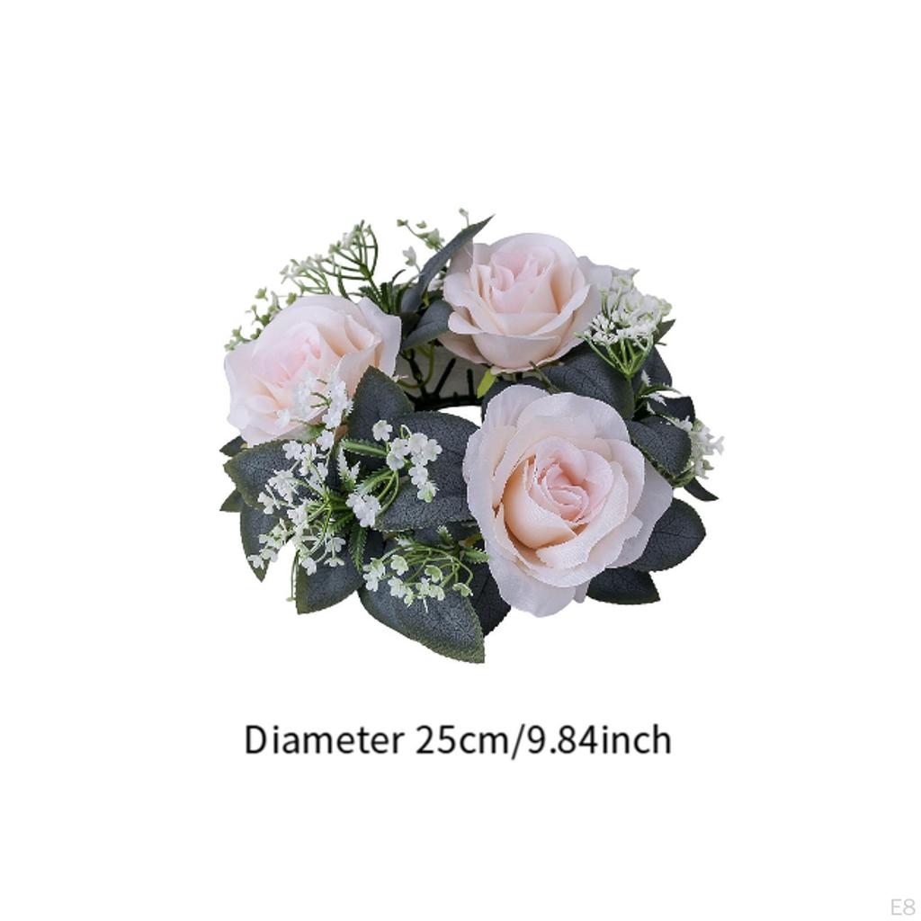 Anello portacandele floreale artificiale piccolo per tavolo Giorno di San Valentino Ringraziamento Bianco