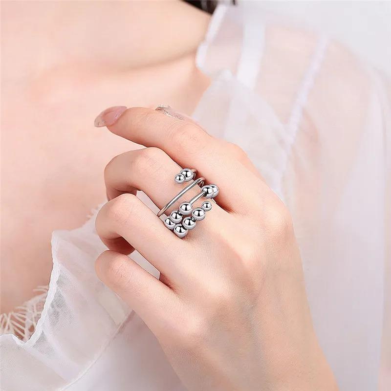 2024 Fashion Beads Anxiety Ring Fidget Spinner Rings Korea Crystal Butterfly Flower Star Moon Ring Anti Stress Jewelry Gift