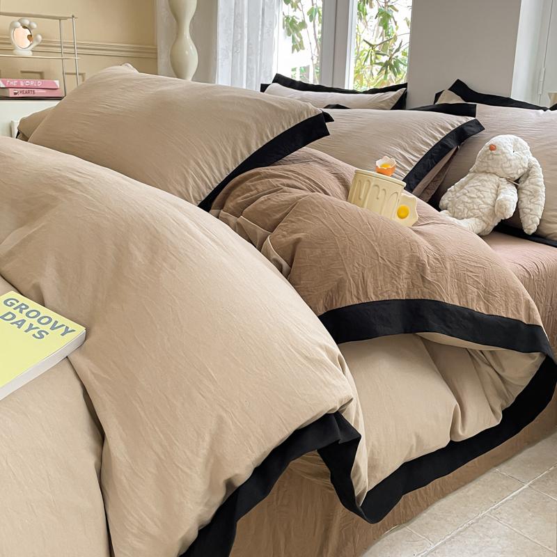 Ins Style Bedding Set  High Weight Heavy Water Washing Wool  Style Double Color Bed Sheet Cover Pillowcase Set For Summer Winter