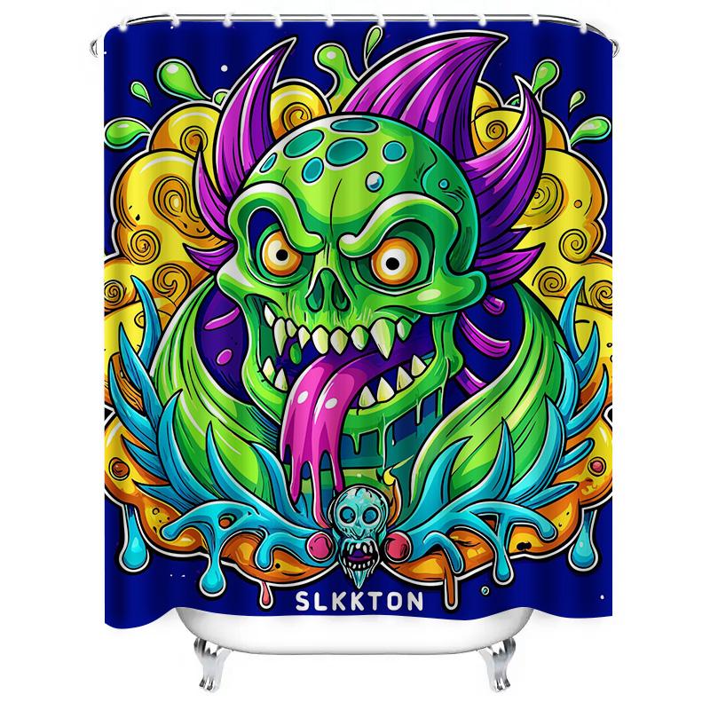 Tuniu Psychedelic Skull Shower Curtain Cool Cartoon Horror Art Decor Funny Bathroom Decor Gift