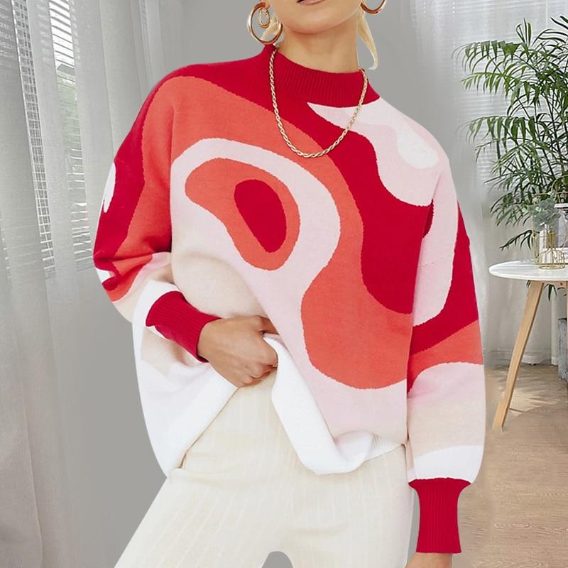 Вязаные мягкие свитера, женские осенне-зимние длинные джемперы с круглым вырезом, пуловеры больших размеров, уличная одежда, свободная теплая верхняя одежда S красный