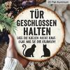 2D Flat, 1pc German "Keep Door Closed" Cat Warning Sign - German Text & Cat Silhouettes, Vintage-Modern Aluminum Door Hanger for Cat Owners, /Outdoor