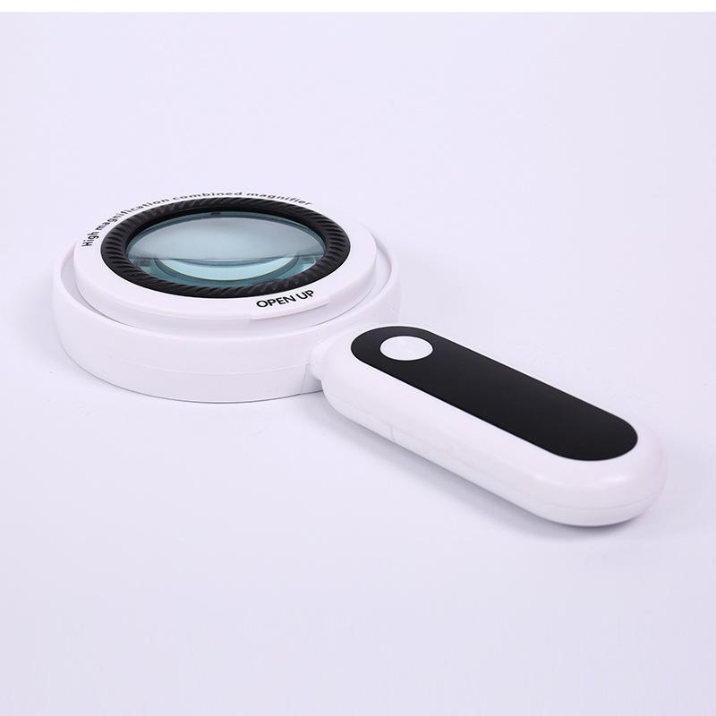 Handheld Combinable Dual Lens with Led Light 10X 30X Magnifying Glass for Elderly Reading and Maintenance