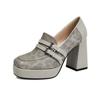 FOREADA Damen Loafer Pumps Quadratische Zehenpartie Klobige Hohe Absätze Schnalle Plateau Sexy Damen Mode Schuhe Frühling Herbst 43