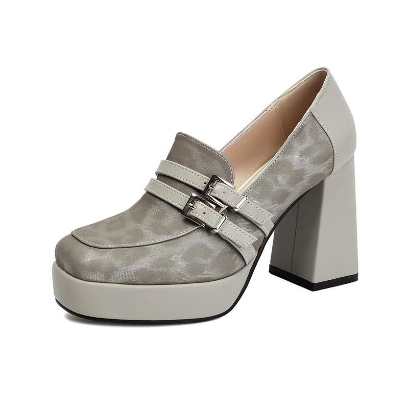 FOREADA Damen Loafer Pumps Quadratische Zehenpartie Klobige Hohe Absätze Schnalle Plateau Sexy Damen Mode Schuhe Frühling Herbst 43