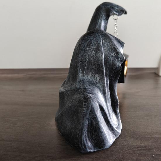 Grim Reaper Statue Gothic Black Robe Mystery Man Ornament Scary