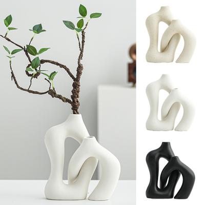 2 Pcs/Set Ceramic Vases Irregular Circular Cross Modern Boho Vase Minimalist Nordic Style Flower Vase for Tabletop Shelf Home Decor