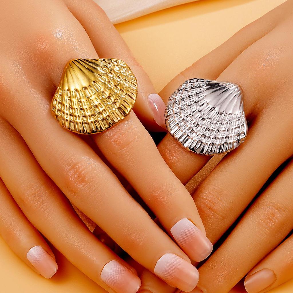 Casual Resort Ocean Series Shell Stainless Steel 18K Gold Titanium Ring