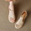 Women's Soft Leather Version Thick Soled Sponge Fish Mouth Sandals, Women's New Summer Coarse Heel, Middle Heel, Soft Sole, Velcro Roman Shoes
