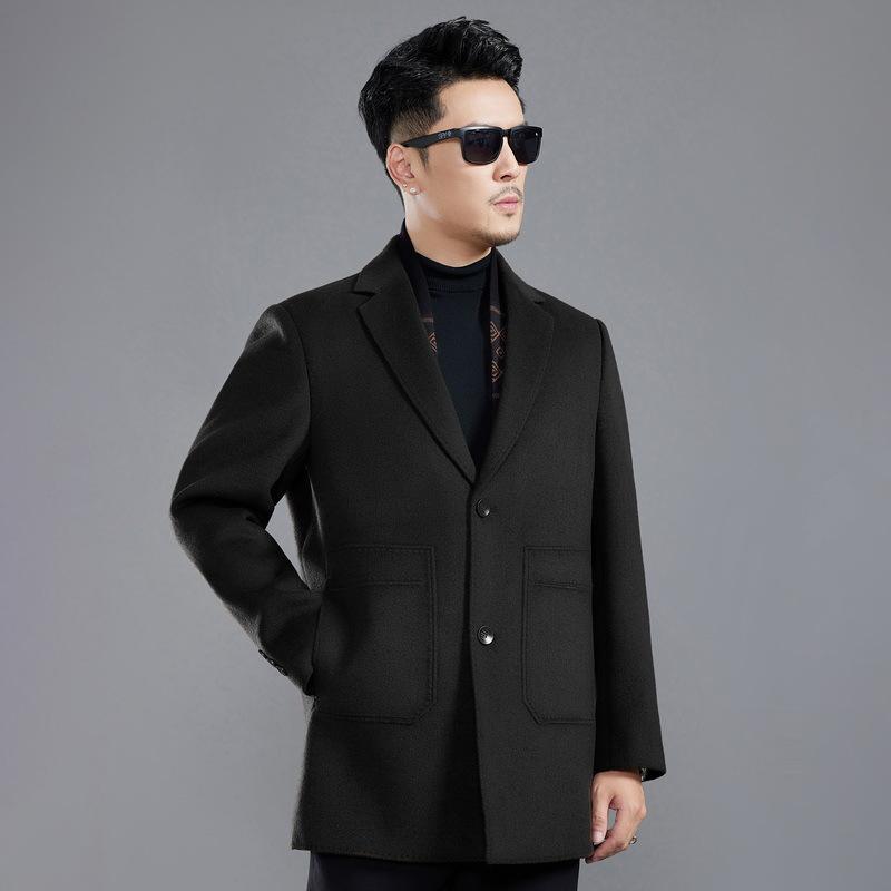 Winter pocket line double-sided cashmere coat for men mid-length removable down liner casual woolen woolen coat
