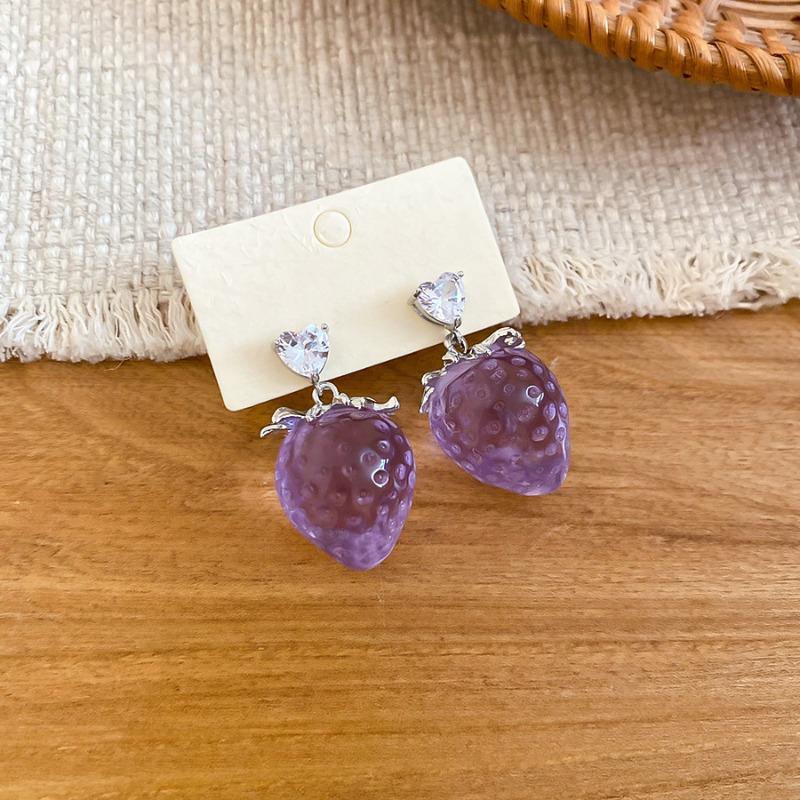 Sweet girl gradual change resin strawberry bow pearl earrings necklace set cute versatile dopamine jewelry