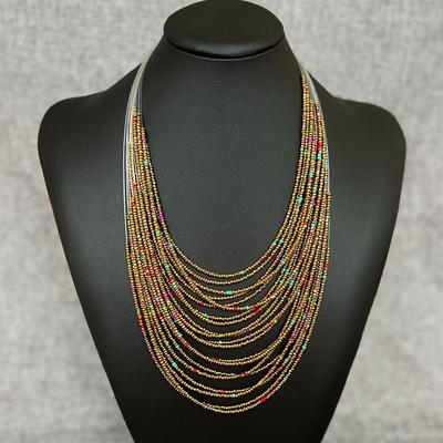 Retro Ethnic Style Rice Bead Necklace Bohemian Multi-layer Beaded Sweater Chain