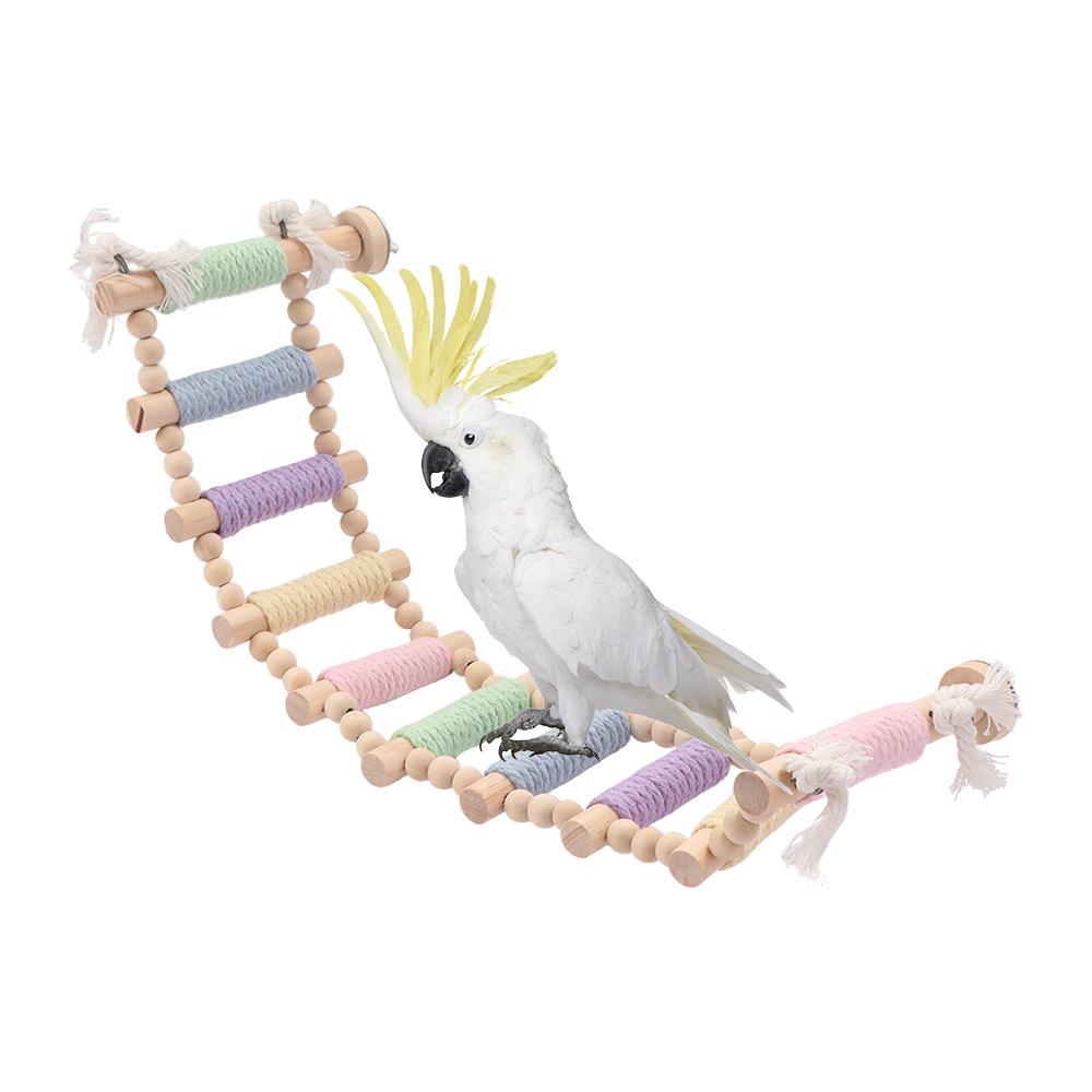 Hanging Parrot Climbing Toy Colorful Wood Bird Perch High-quality Bird Cotton Rope Ladder  Conures