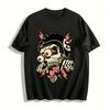 Crazy Pop-eyed Skull Biker Print T-shirt Punk Style Casual Top Pure Cotton T-shirt