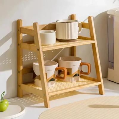 Bamboo Double Layer Rack Desk Coffee Bar Counter Shelf Open Type Flower Pot Stand Desks Storage Organizer Sundries Storage Rack