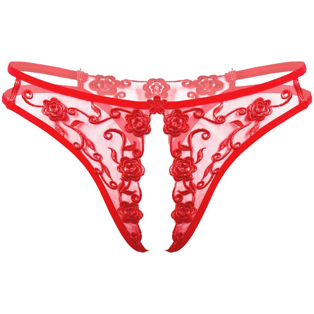 Adult Men Lingerie Briefs Flower Embroidery Lace Thong Underwear