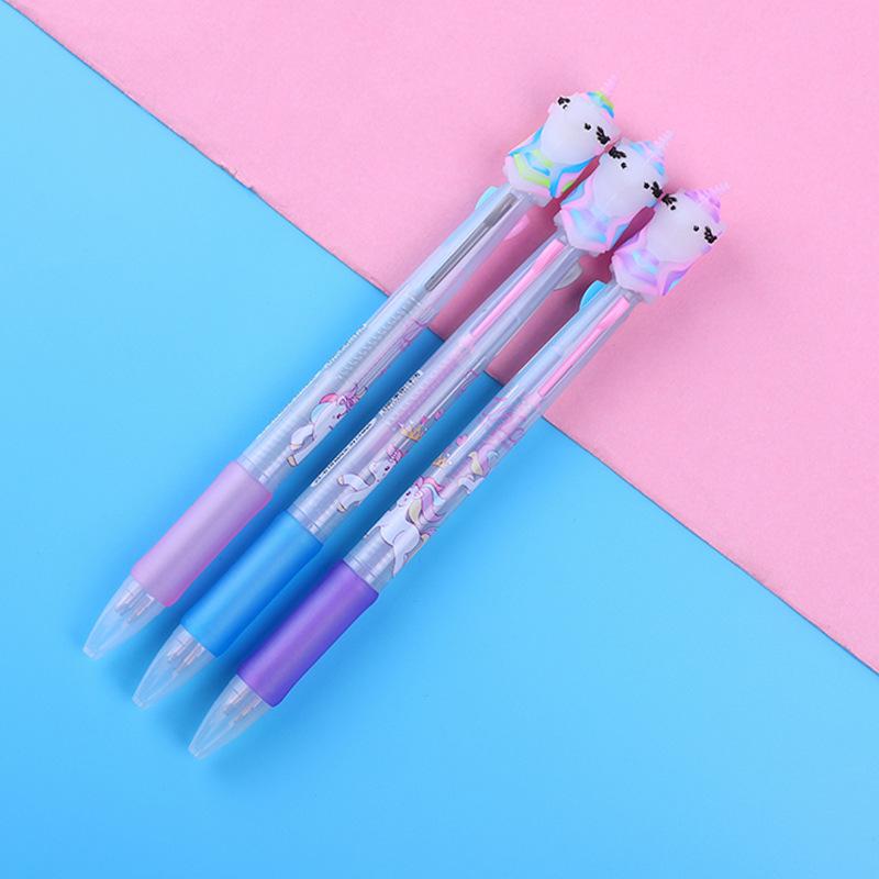 1Pc Cute Cartoon Multicolor Ballpoint Pens Kawaii Unicorn Swan Portable 3 Color Pen Writing School Stationery Office Supplies Back To School Season