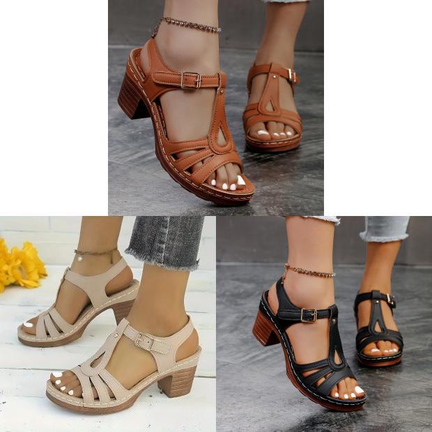 Womens Open Toe Chunky Heels Sandals With Pu Upper And Rubber Sole For Summer Casual Wear