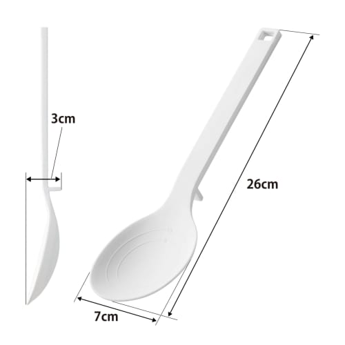 Yamazaki Tower Silicone Cooking Spoon, White, Approx. W7 X D3 X H26cm, Dishwasher Safe, Floating Tip, Measuring Meter, 4272