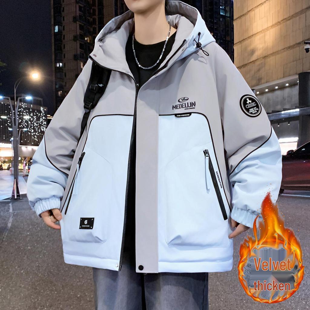Men's & Teen Boys' Trendy Velvet-Enhanced Winter Jacket, Thick Cotton Windbreaker for Older Kids & Junior High Students