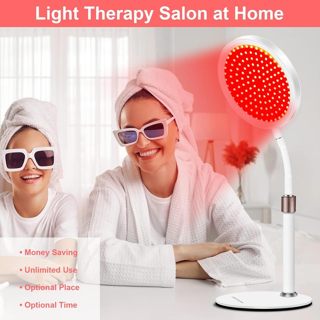 Rotlichttherapie mit Basis, 140 LEDs Rotlichtlampe mit Timer, 660nm Tiefrotes Licht mit Schwanenhals für Gesicht, Schulter, Nacken