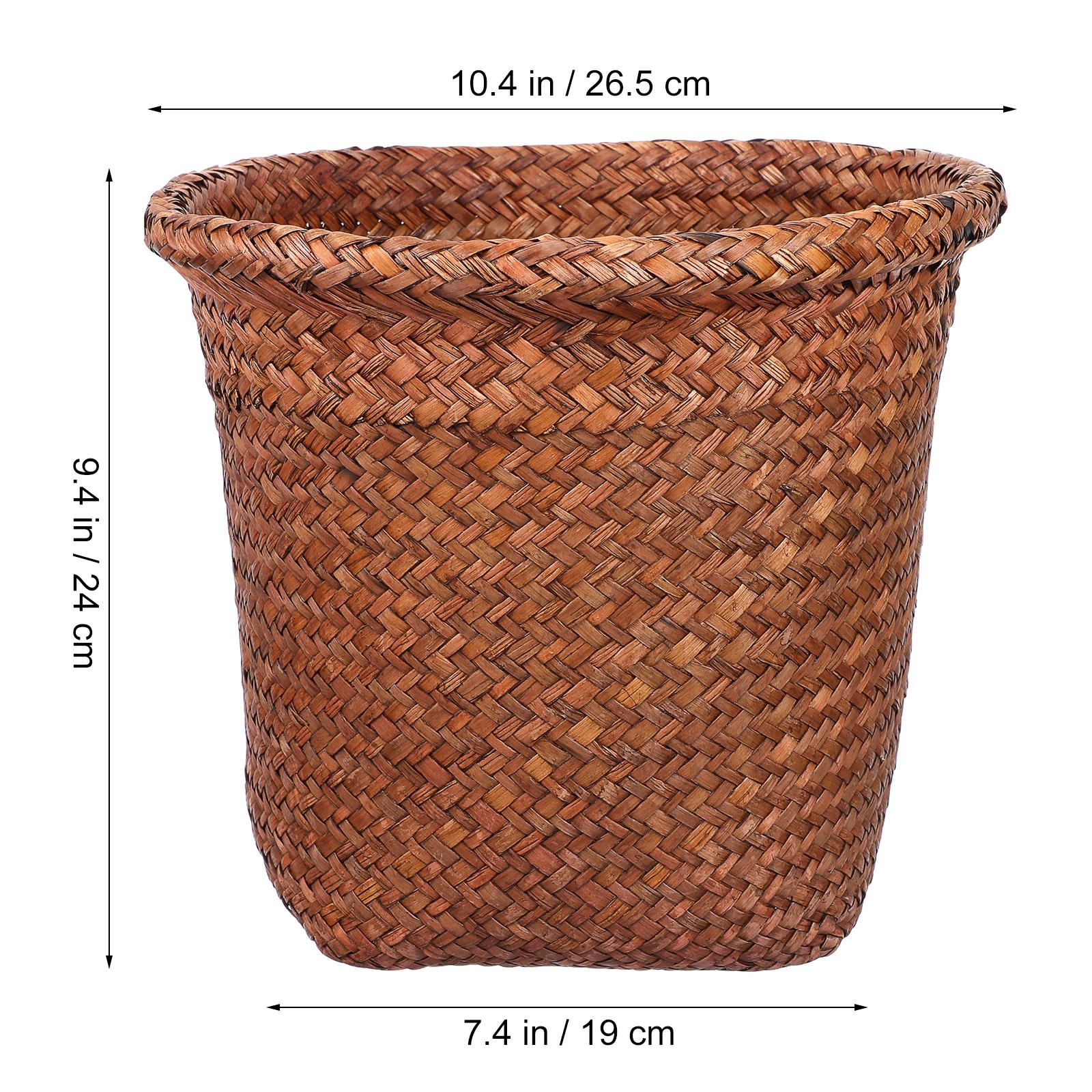 1Pcs Natural Straw Woven Wastebasket Office Trash Container Waste Paper Basket Desktop Storage Bin Small Countertop Trash Can