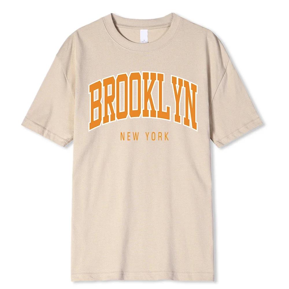 Brooklyn New York Hip Hop Funny Printing Male Tshirt Summer Loose 100% Cotton T Shirt Breathable Shoulder Drop Tee Clothes Man