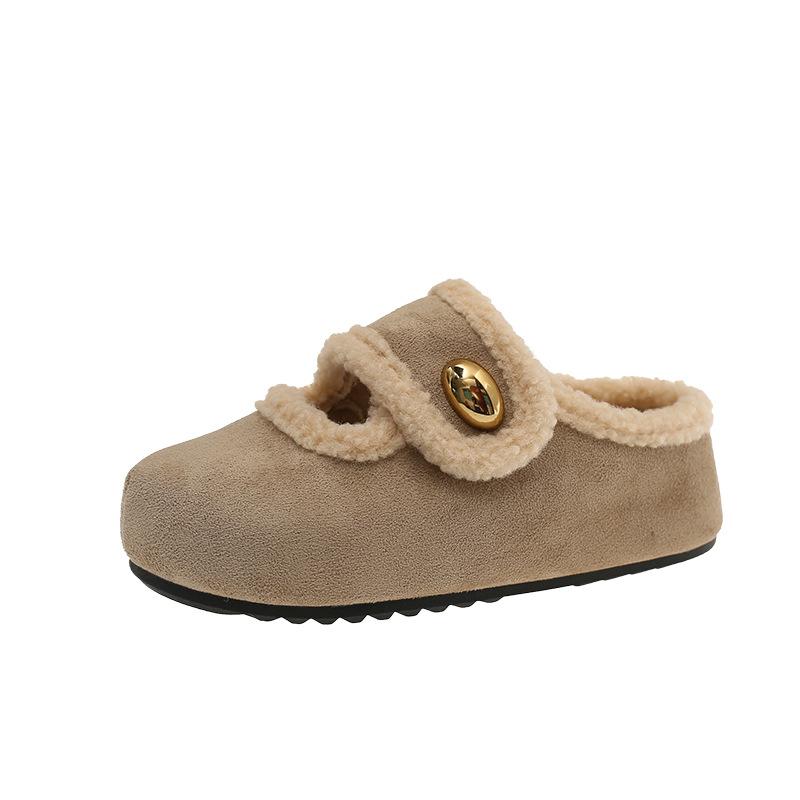 Retro thick-bottomed fluffy slippers for women's outer wear 2025 new winter velvet warm bag head half-drag one-pedal cotton drag