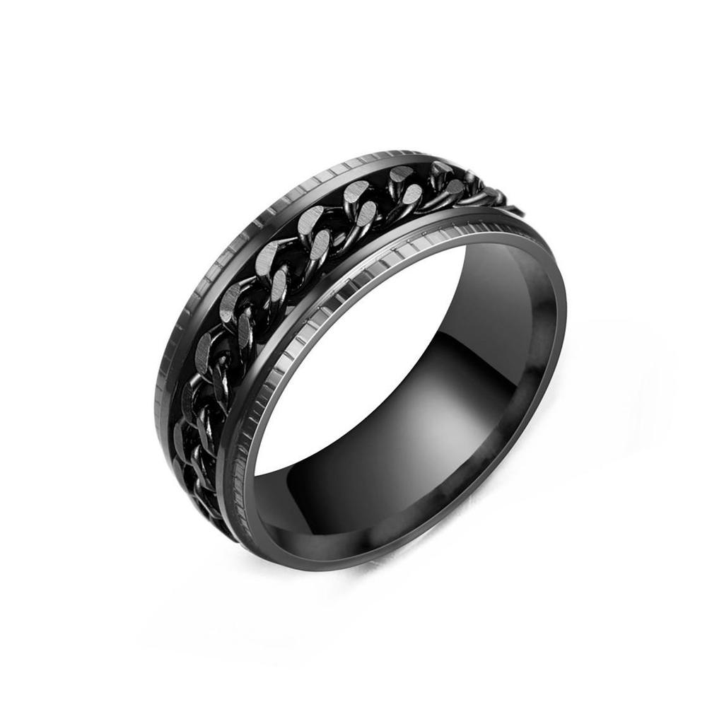 Stainless Steel Roman Numeral Rotating Ring - Titanium Chain Band