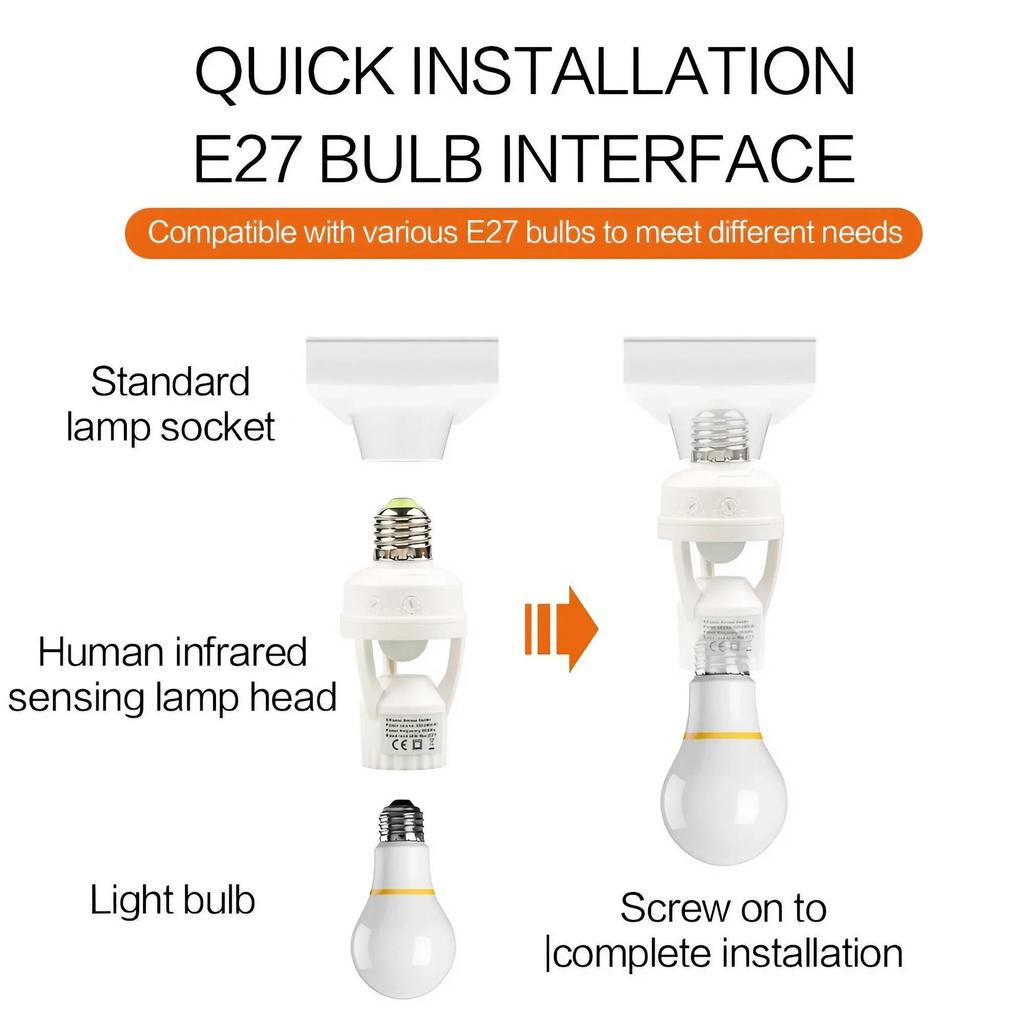 E27 LED Lamp Holder Adjustable Infrared Sensor Light Control Time Delay Switch Smart Home Lighting Fixture