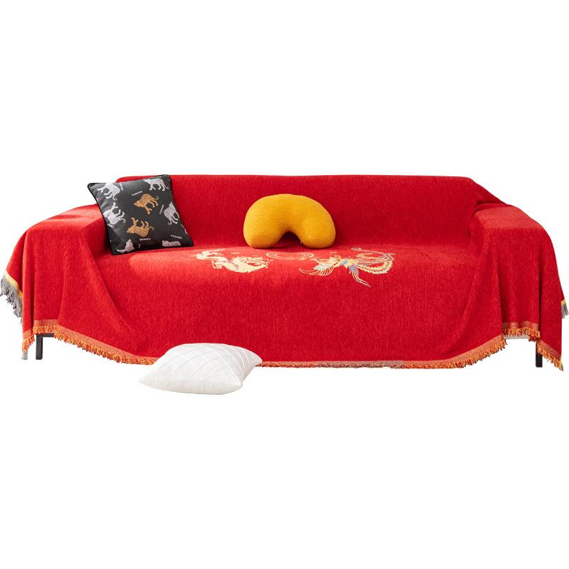 Red Festive Chenille Sofa Cover Towel Wedding Four Seasons Universal Wedding Sofa Cover Simple Modern Cushion