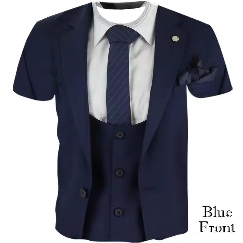 3D Print Funny Fake Suit Men's T-shirt Luxury Designer High Quality Personality Short Sleeve T Shirt Street Casual Oversized Tee