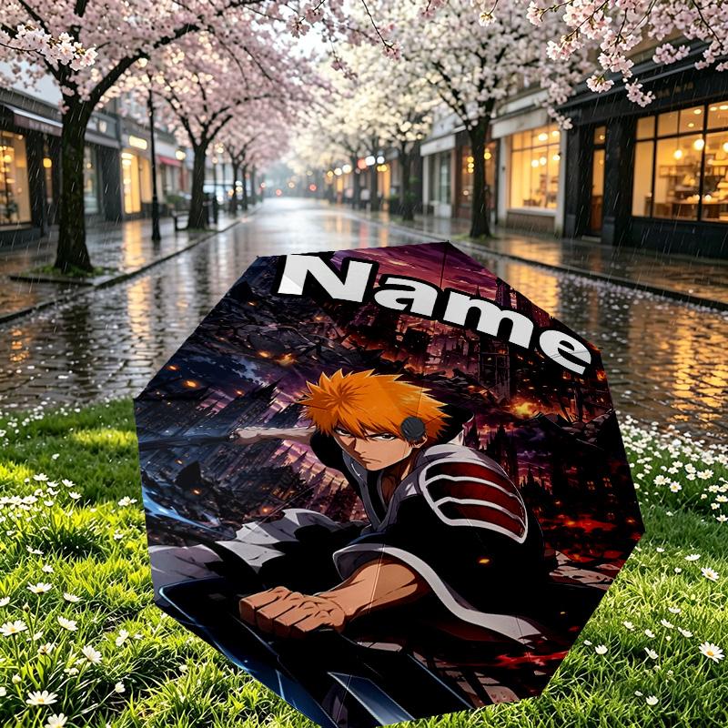 Custom Name Personalized BLEACH Print Umbrella, Auto Open Close, 8‑Rib Sturdy Frame, Commute Camping Hiking Use, Birthday Gift