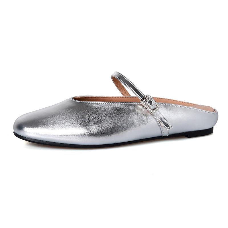 Yuexinwang leather flat for Huizhou women's shoes heels Muller shoes slippers outer wear summer new bag head flat sandals