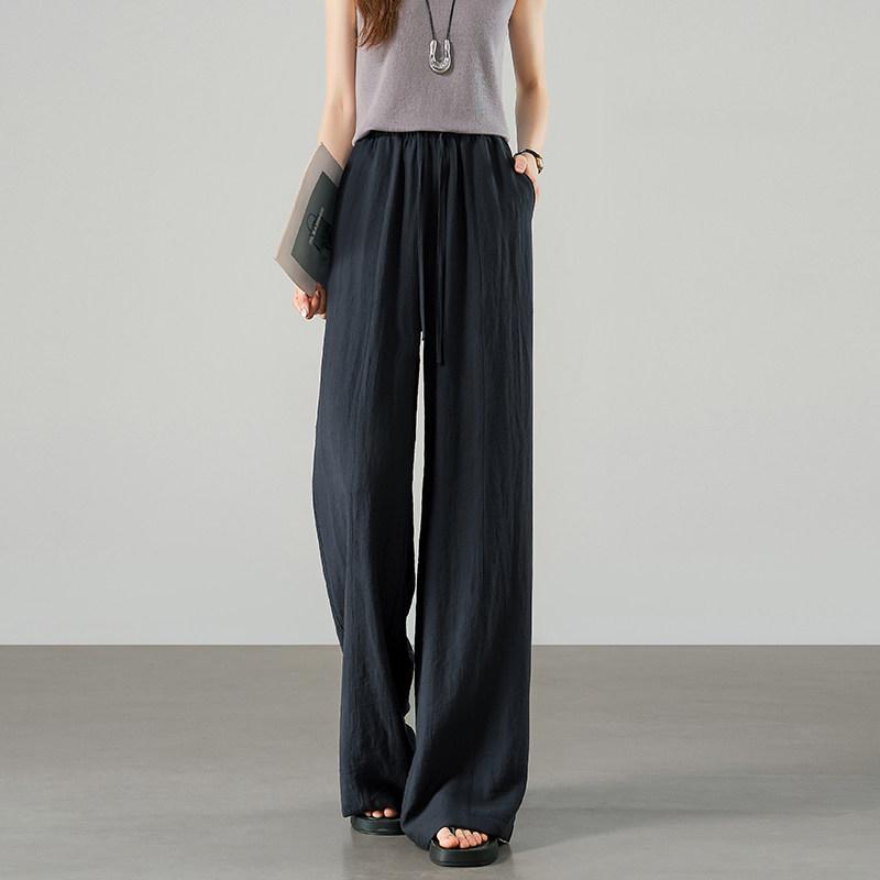 

YAMAMOTO Women s Linen Pants - Summer 2026 High Waist, Drapey, Casual, Narrow Straight, Wide-Leg Style. XL