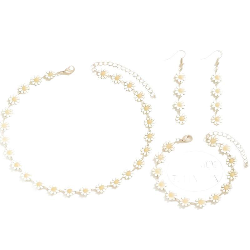 Boho Daisy Necklace Set With Colorful Enamel Flower Pendant Alloy Chain Women Fashion Jewelry