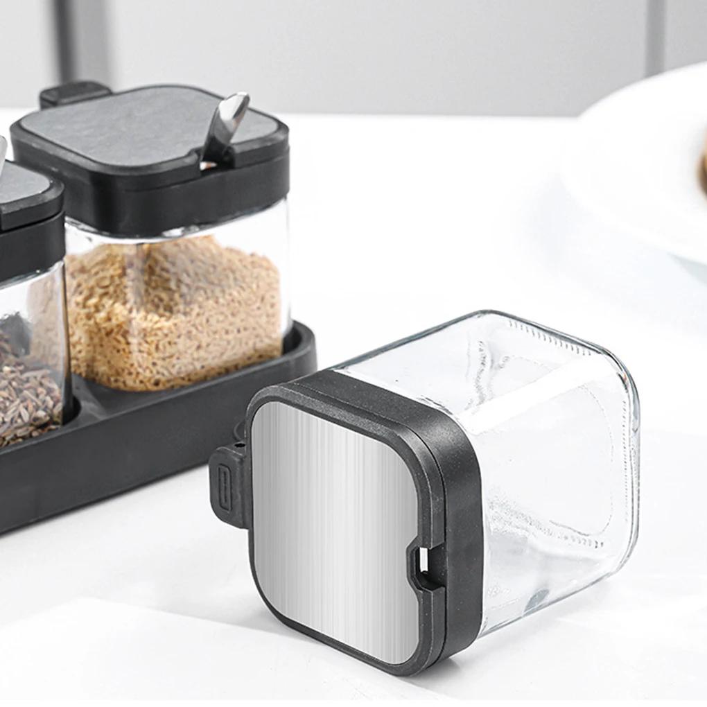 Split Seasoning Jar Kitchen Spice Box Set Food-Grade Seasoning Jars for Kitchen Storage Glass Salt Containers with Airtight Lids
